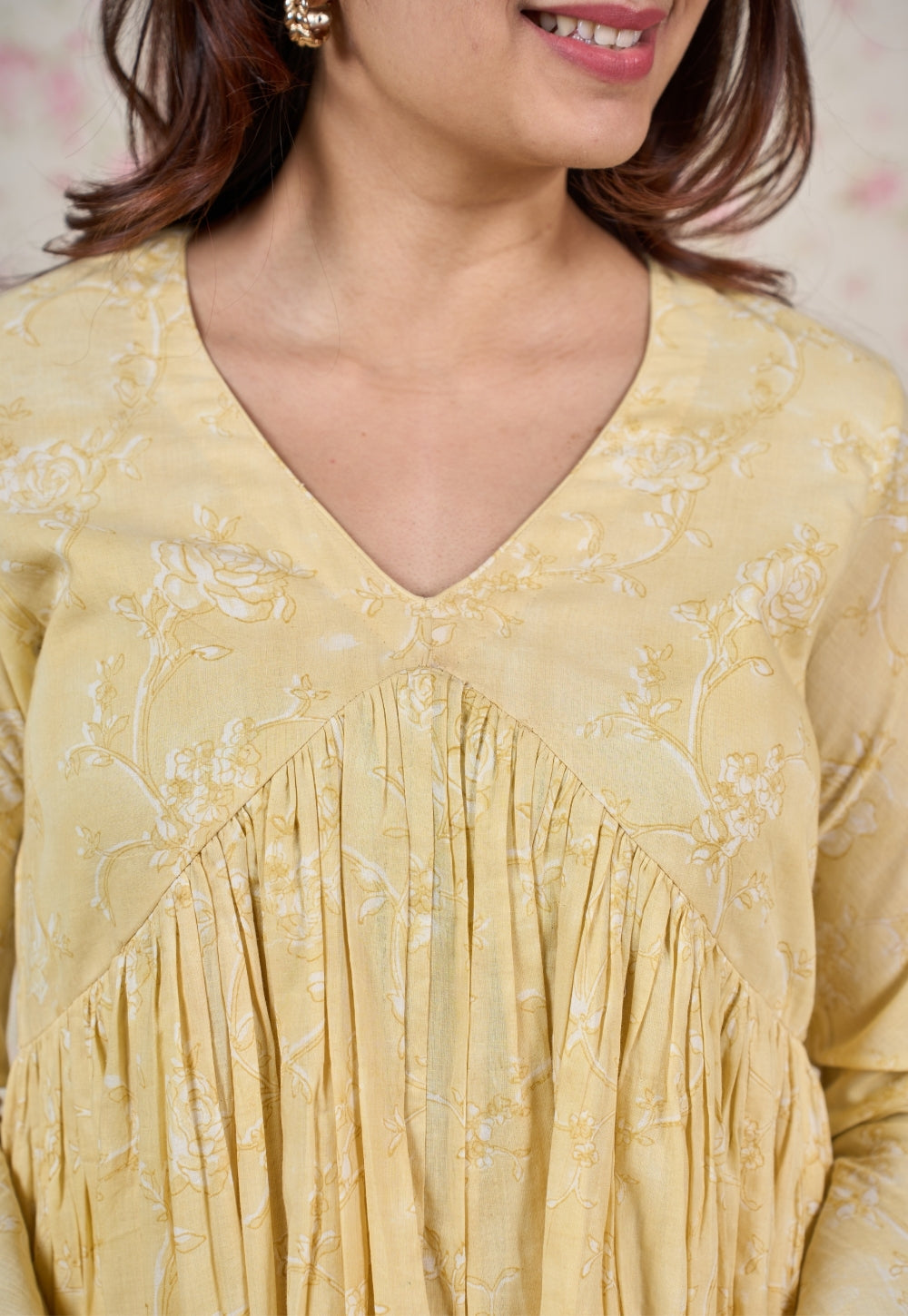 Amy Yellow Sanganeri Mul Cotton A Line Kurta