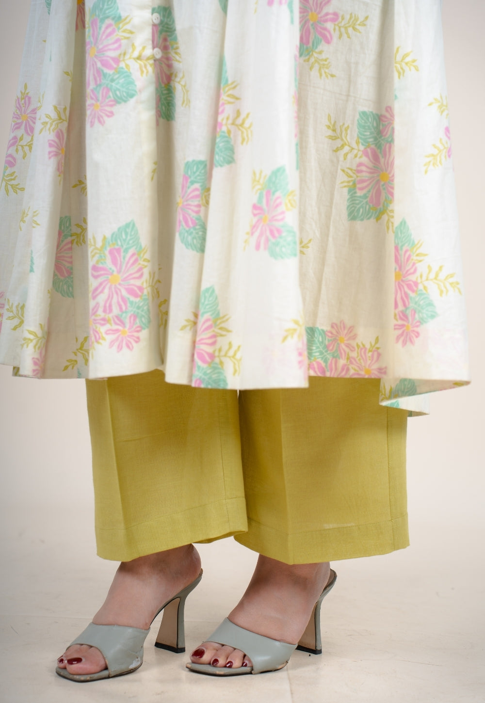 Yashi Lime Green Solid Cotton Flex Straight Pant