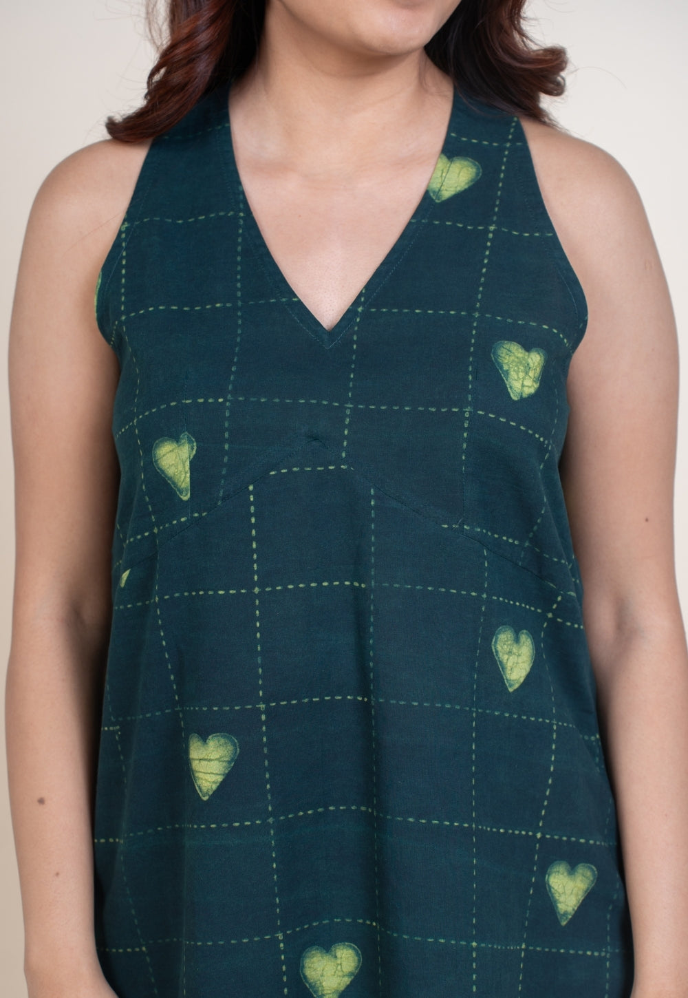Sivya Green Dabu Cotton Straight Short Top