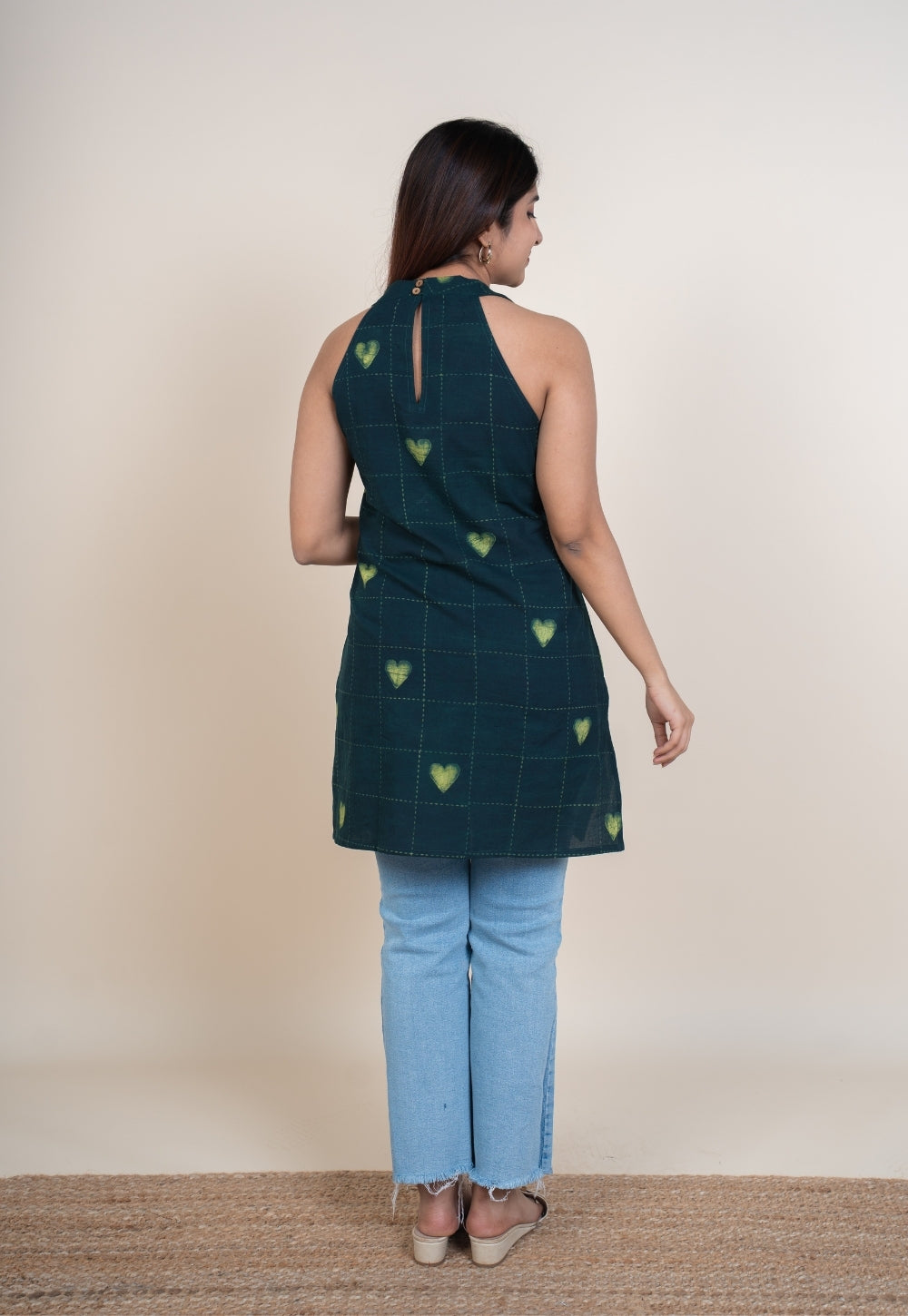 Sivya Green Dabu Cotton Straight Short Top