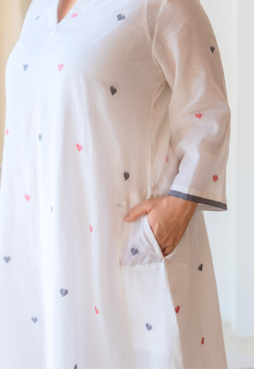 Ankita White Jamdani Handloom Cotton A Line Kurta
