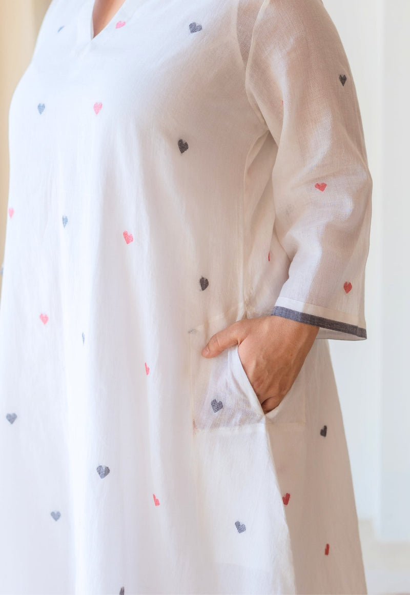 Ankita White Jamdani Handloom Cotton A Line Kurta