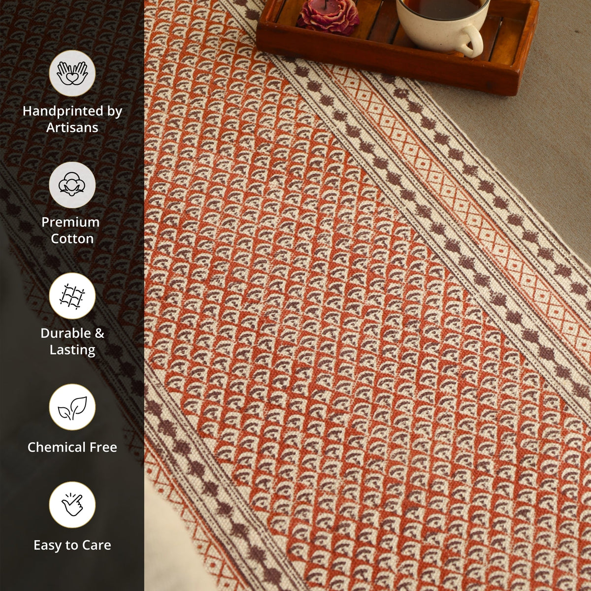 Cotton Floor Rug for Living Room and Bedroom handprinted in Maroon and Black Colour| Soft Washable Area Rug