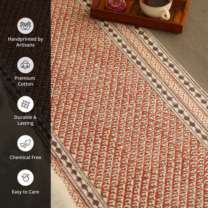 Cotton Floor Rug for Living Room and Bedroom handprinted in Maroon and Black Colour| Soft Washable Area Rug