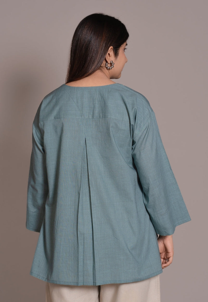 Light Blue Solid Slub Cotton Straight Short Top - DyeVerse