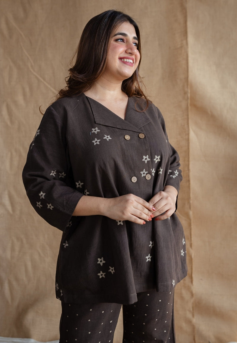 Samita Charcoal Straight Dabu Slub Cotton Co-Ord Set (Set of 2)