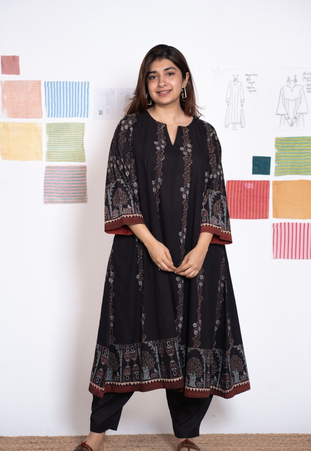 Prisha Black Ajrakh Cotton kali Kurta