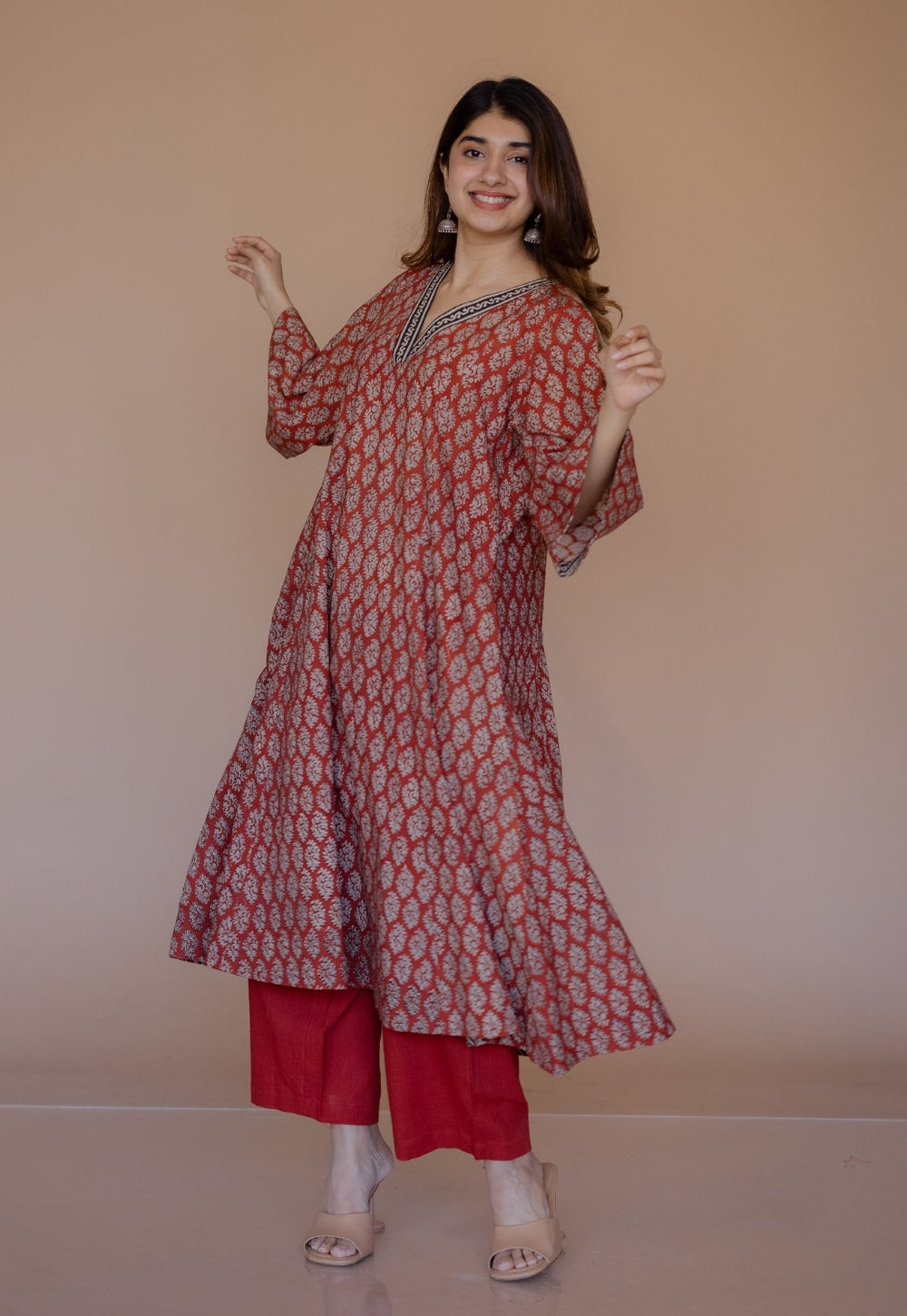 Sarah Red Bagru Cotton Kali Kurta