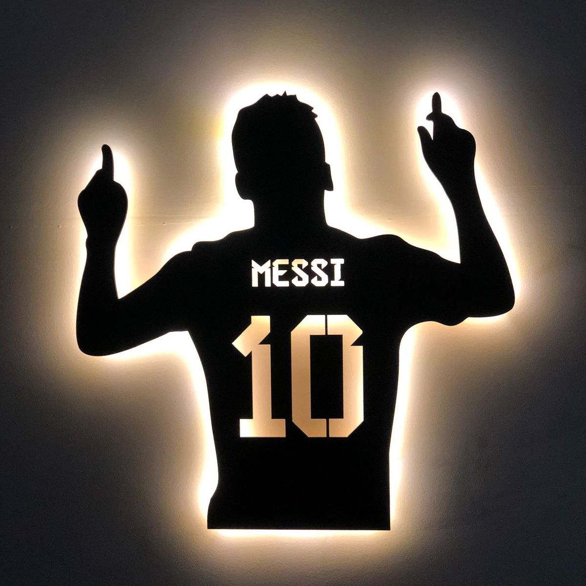 Messi Silhouette LED Wooden Wall Art – Football Bedroom Decor for Fans - LED Neon Sign
