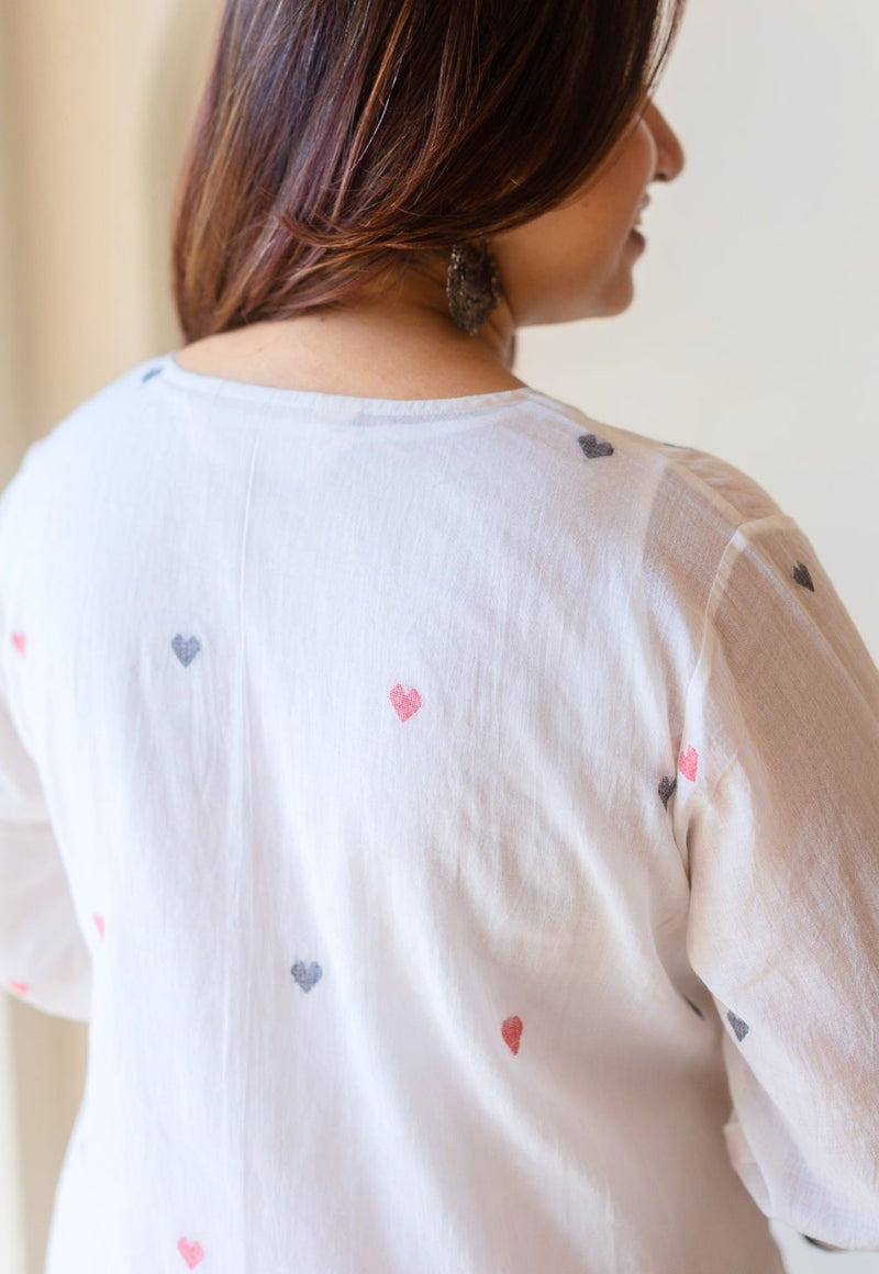 Ankita White Jamdani Handloom Cotton A Line Kurta