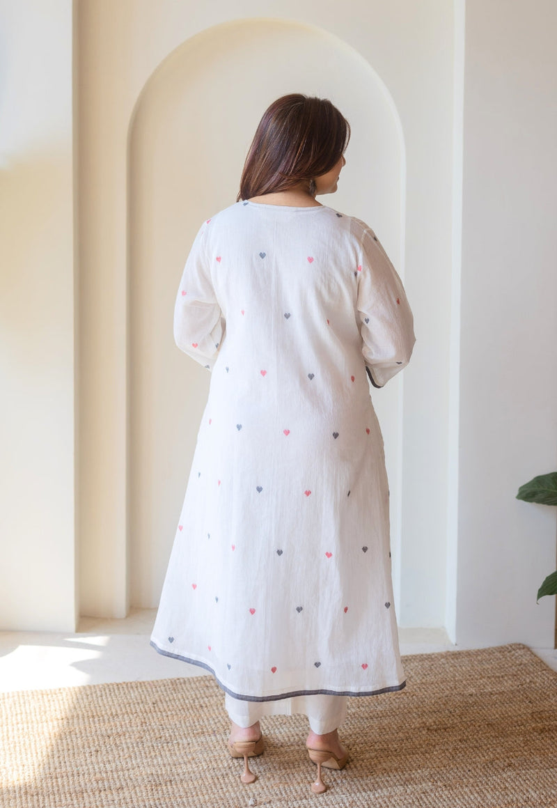 Ankita White Jamdani Handloom Cotton A Line Kurta