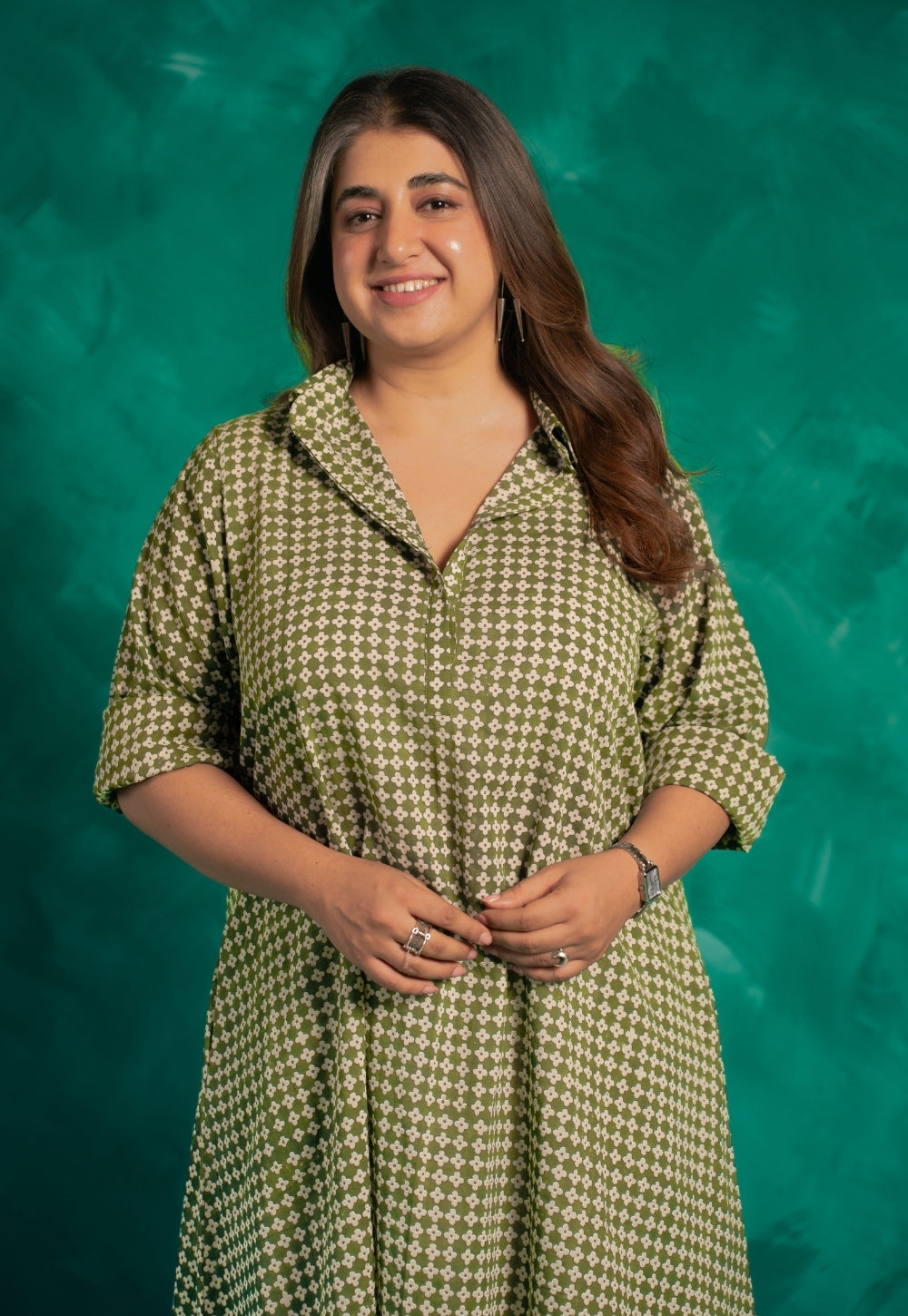 Aveera Green Bagru Cotton A Line Dress with Slip