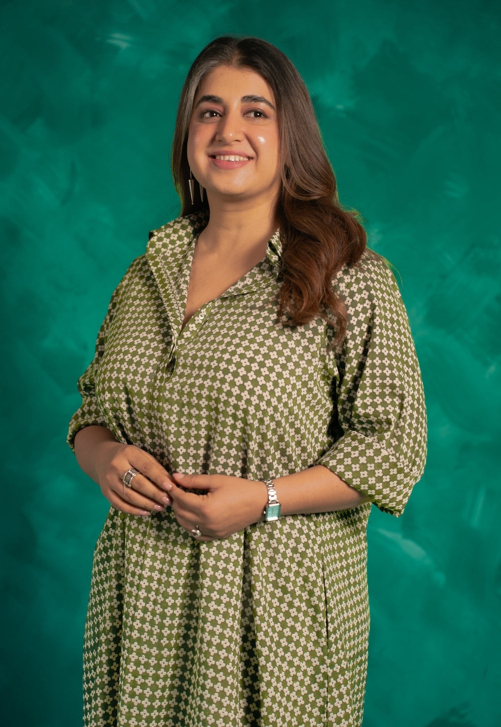Aveera Green Bagru Cotton A Line Dress with Slip