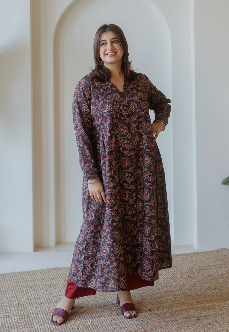 Kajal Brown Ajrakh Cotton Kali Kurta