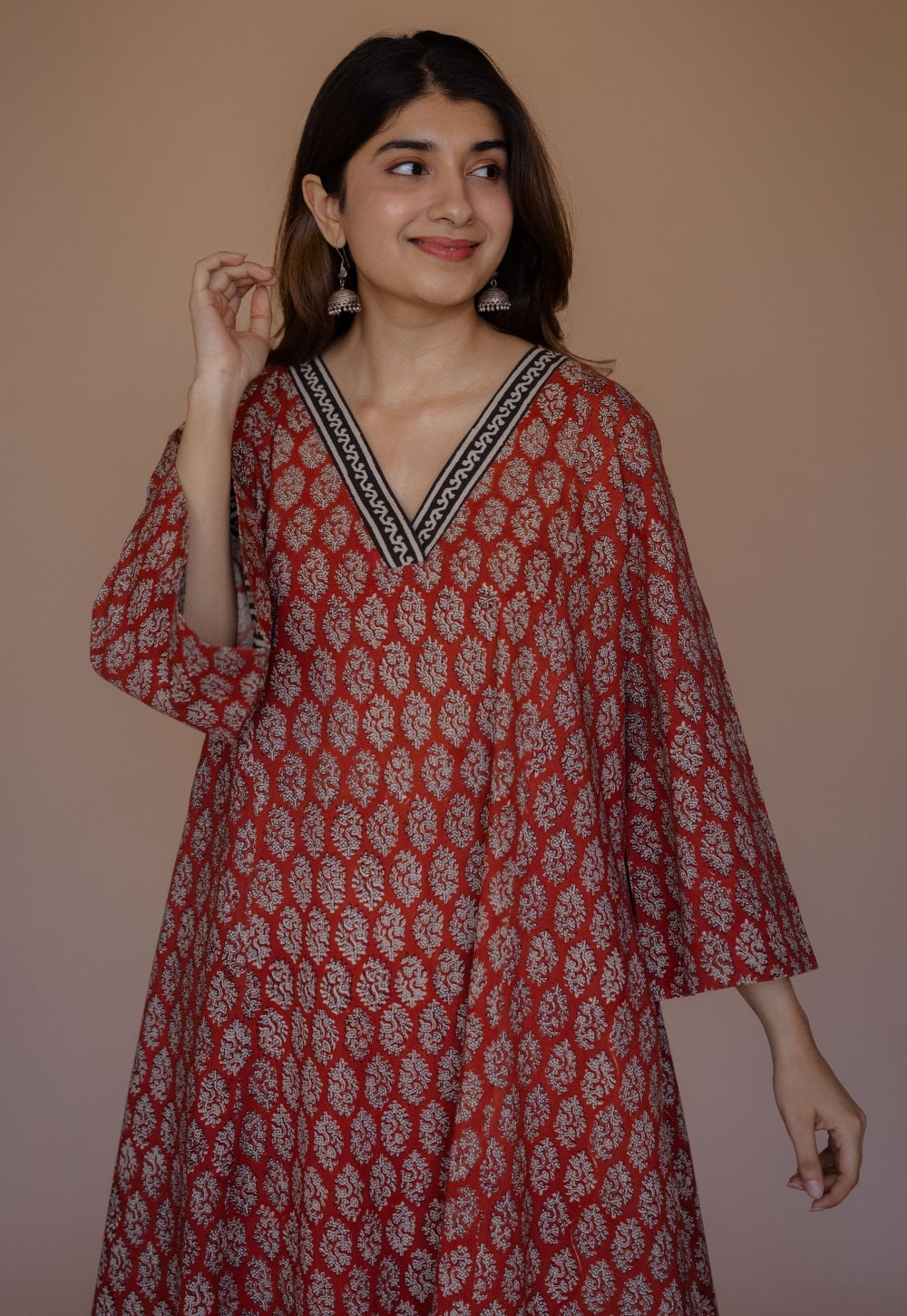 Sarah Red Bagru Cotton Kali Kurta