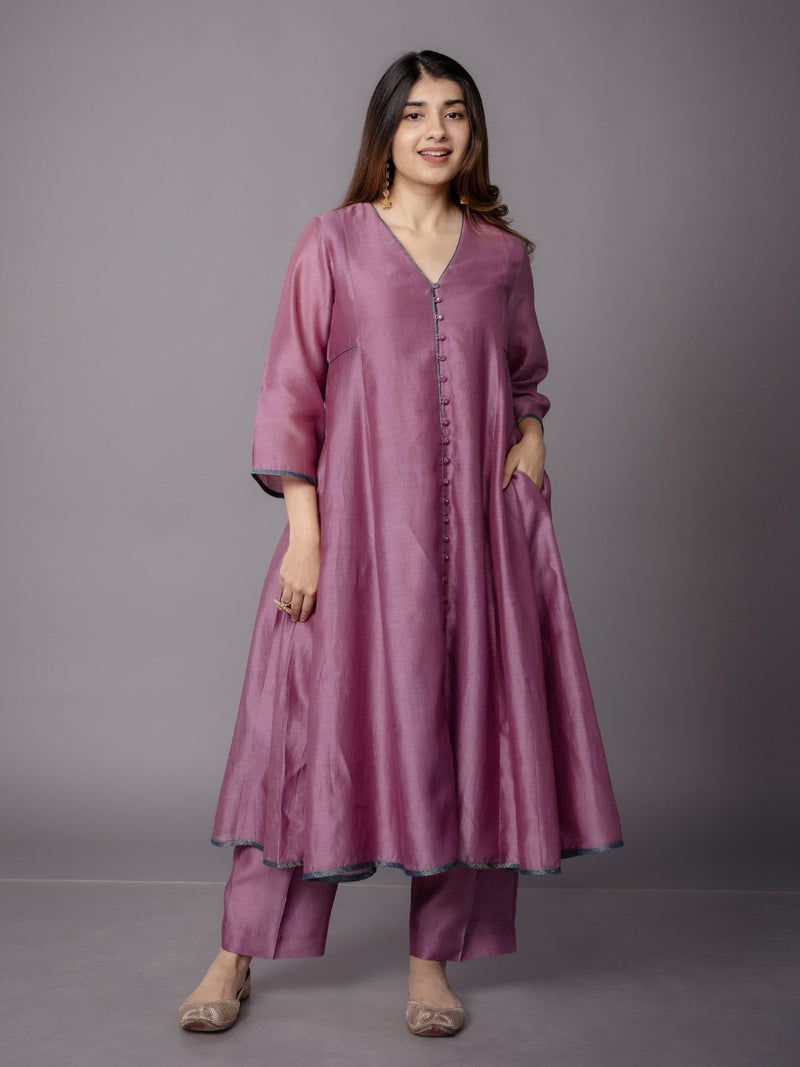 Yashi Purple Solid Chanderi Silk Straight Pant