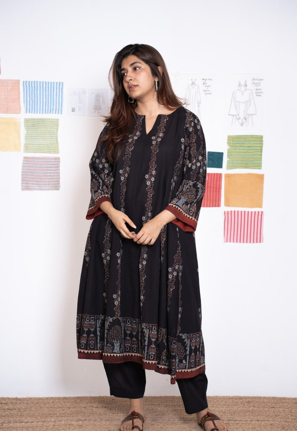 Prisha Black Ajrakh Cotton kali Kurta