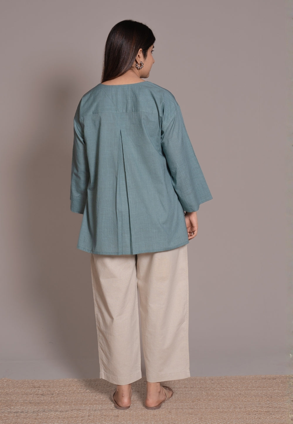 Light Blue Solid Slub Cotton Straight Short Top - DyeVerse