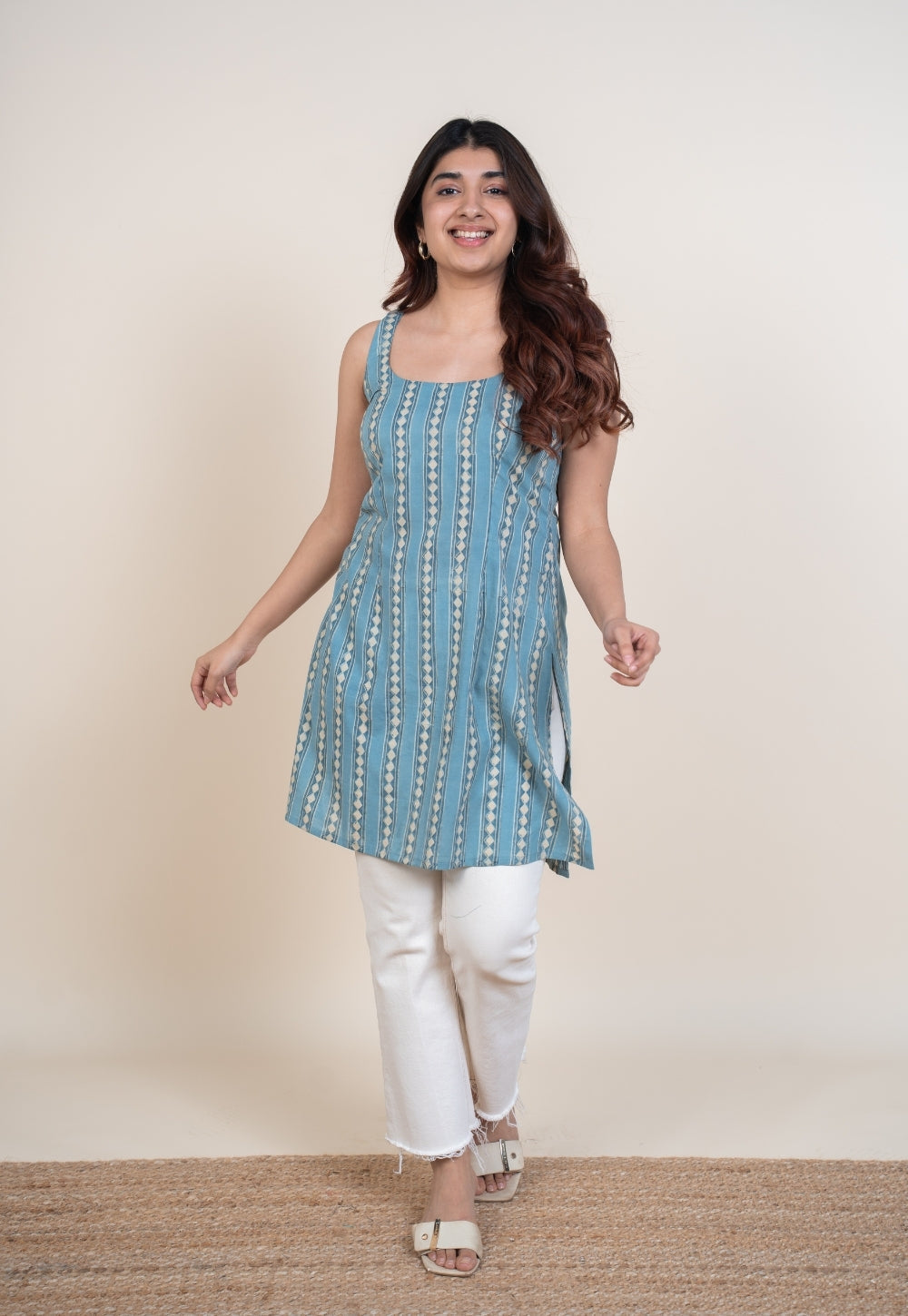 Nivya Blue Ajrakh Cotton Straight Short Top