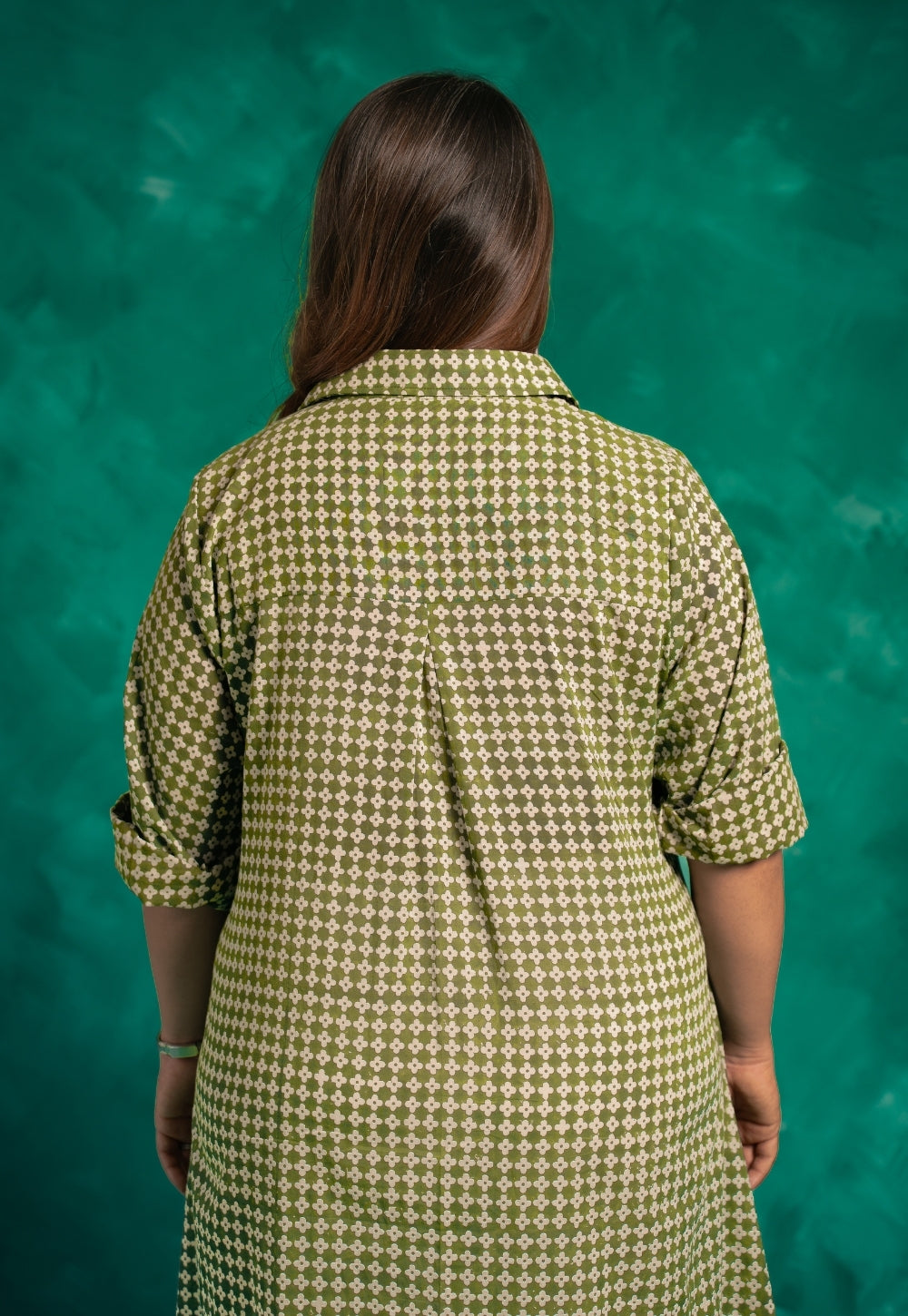 Aveera Green Bagru Cotton A Line Dress with Slip