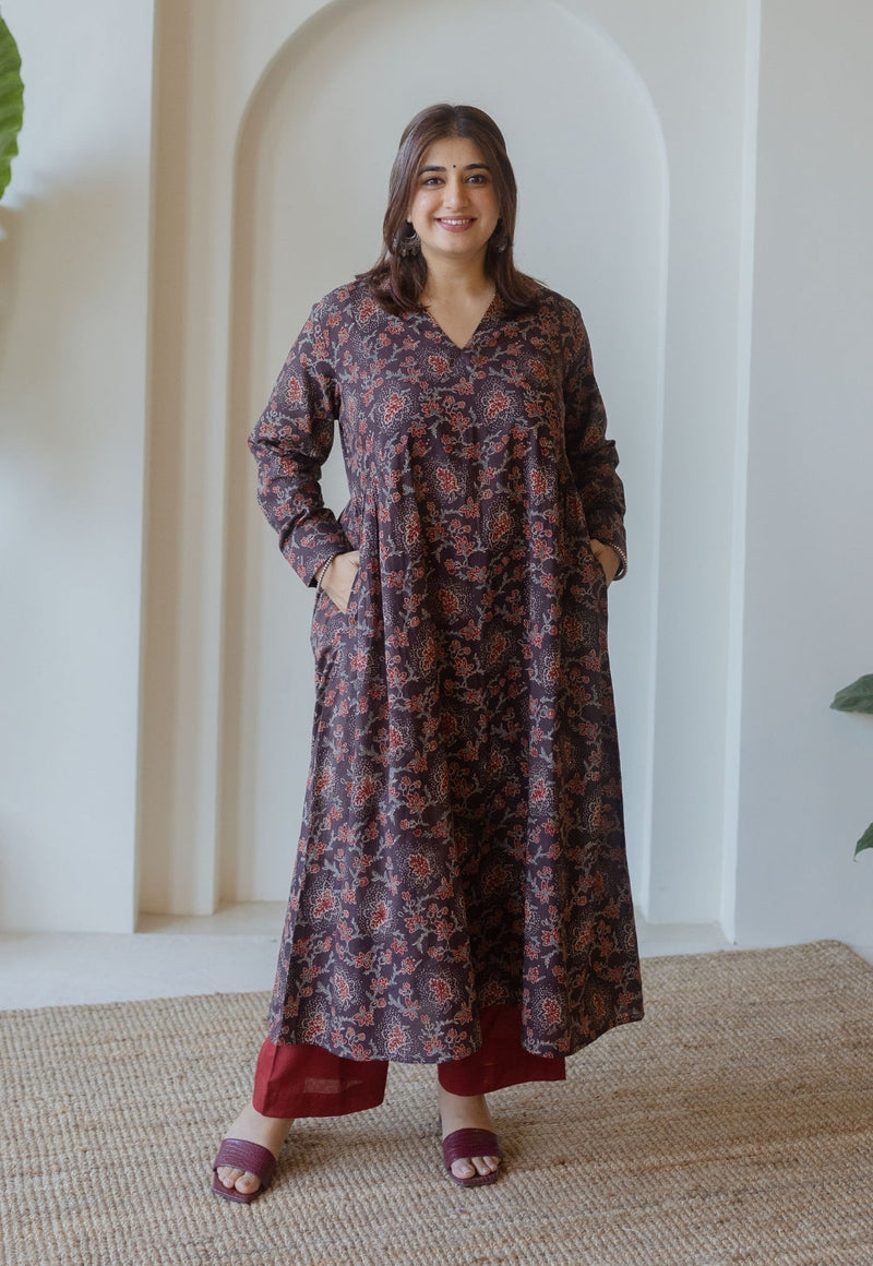 Kajal Brown Ajrakh Cotton Kali Kurta