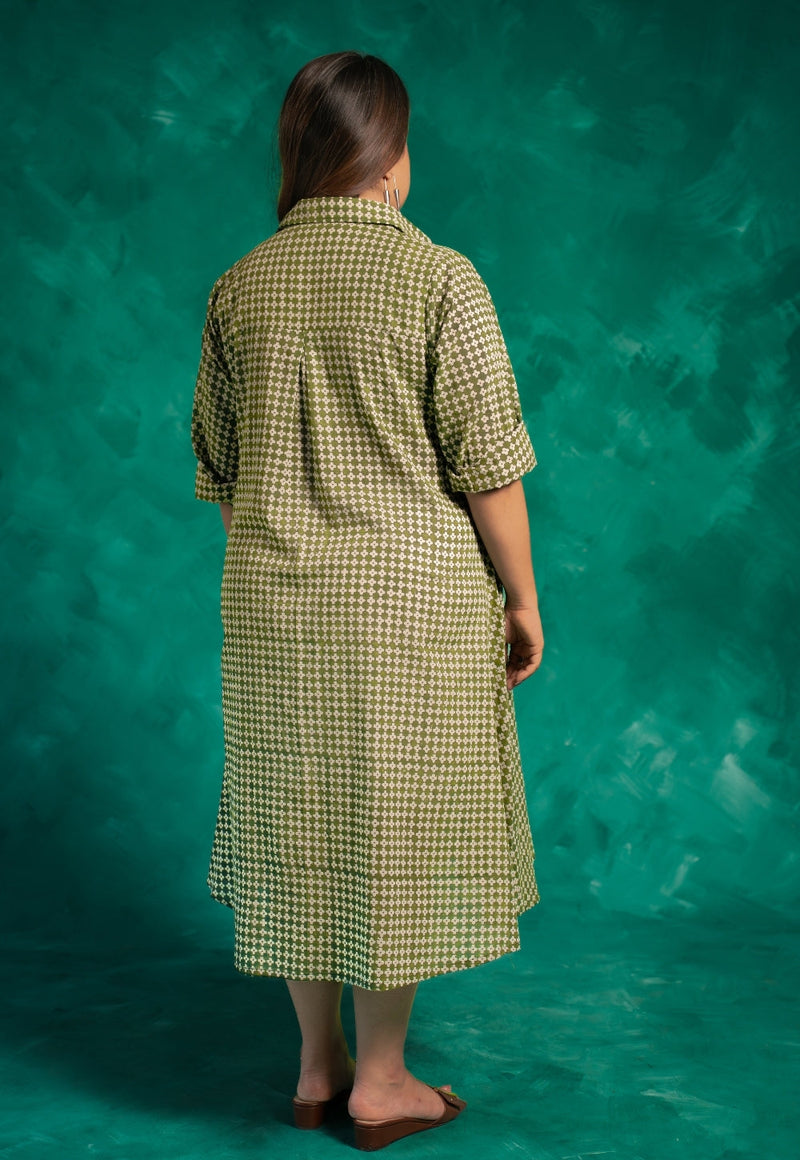 Aveera Green Bagru Cotton A Line Dress with Slip