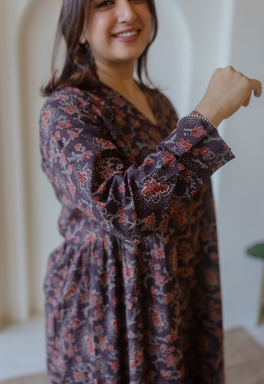 Kajal Brown Ajrakh Cotton Kali Kurta