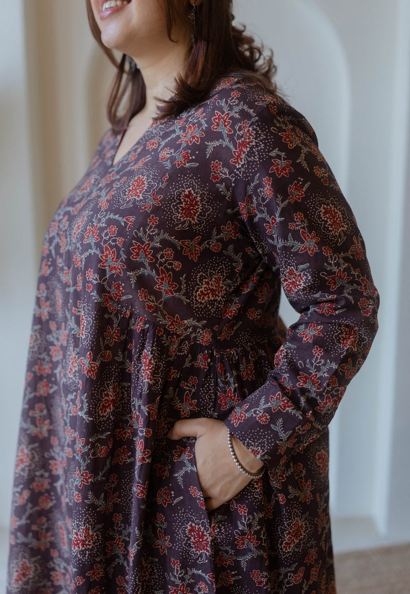 Kajal Brown Ajrakh Cotton Kali Kurta