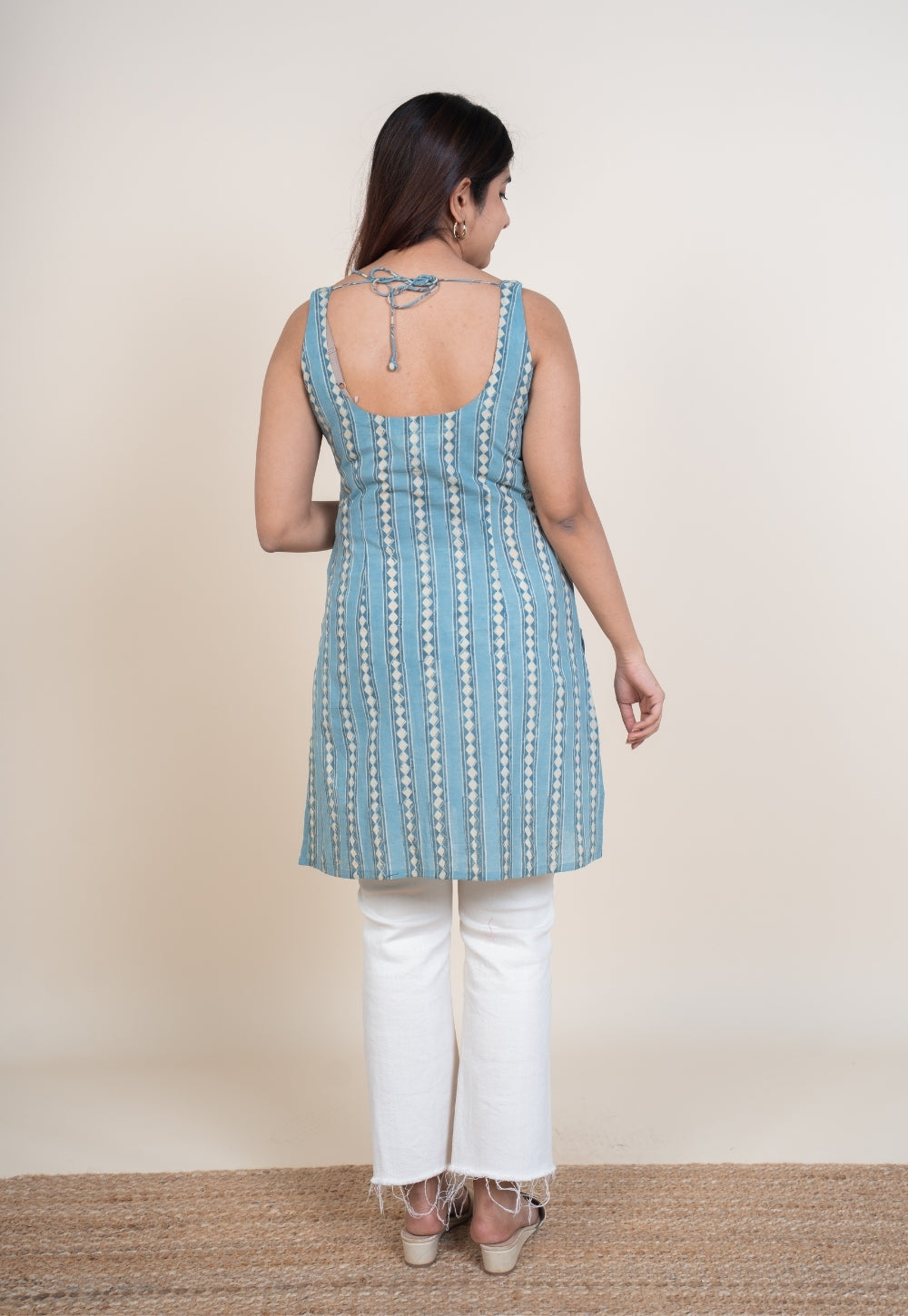 Nivya Blue Ajrakh Cotton Straight Short Top