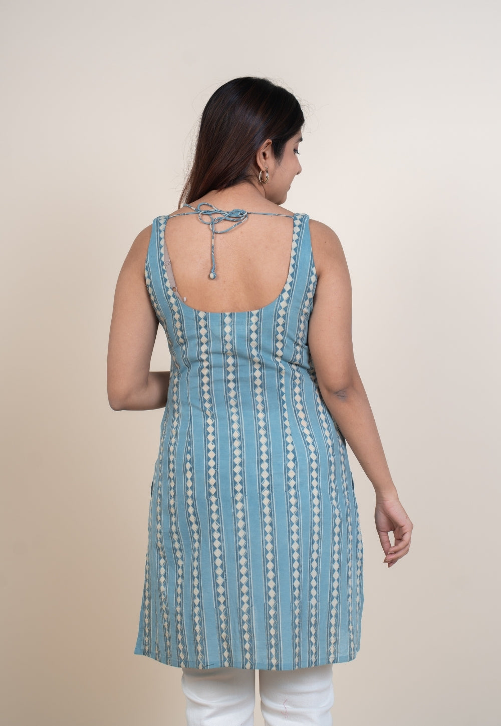 Nivya Blue Ajrakh Cotton Straight Short Top