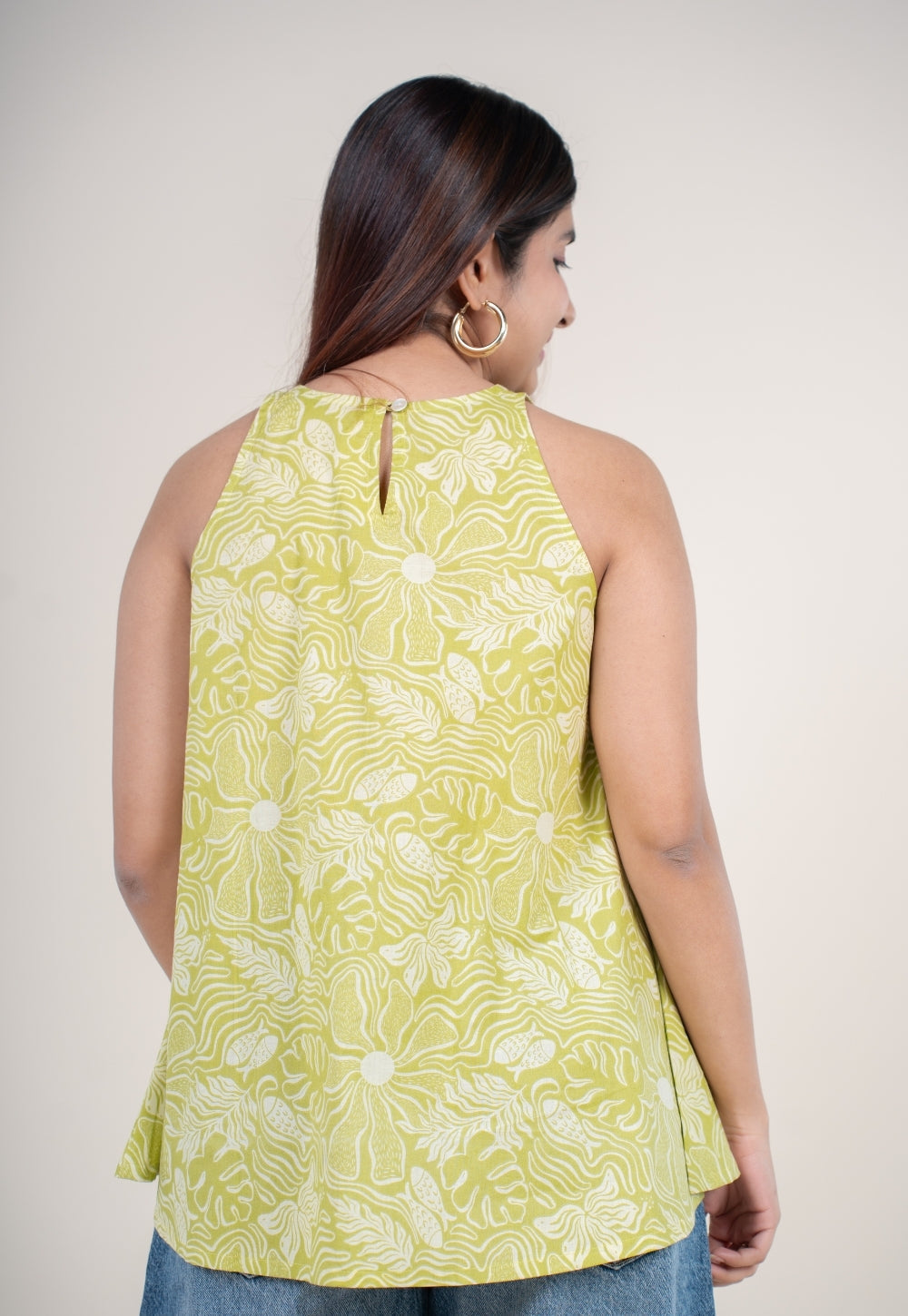 Parveen Lime Green Printed Cotton A Line Short Top