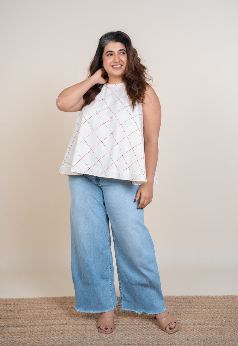 Parveen White Handblock Print Cotton A Line Short Top