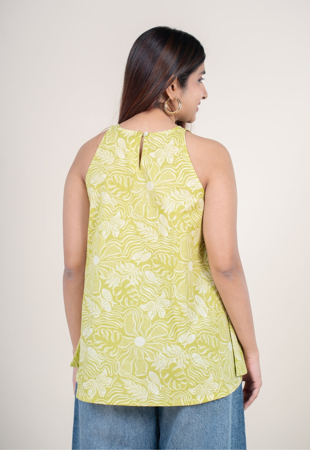 Parveen Lime Green Printed Cotton A Line Short Top