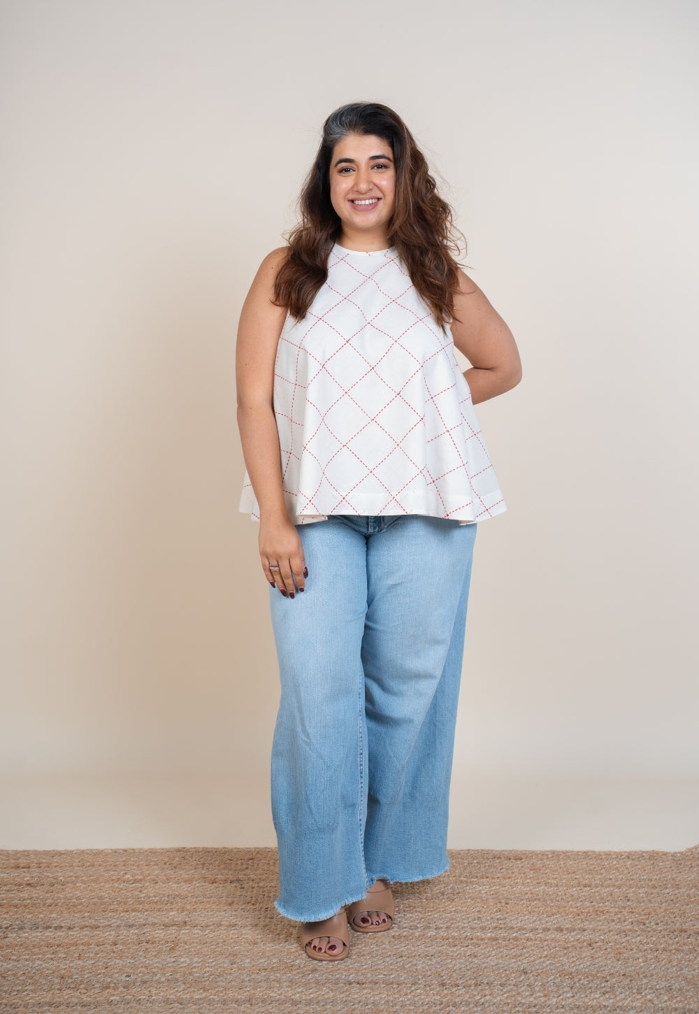 Parveen White Handblock Print Cotton A Line Short Top