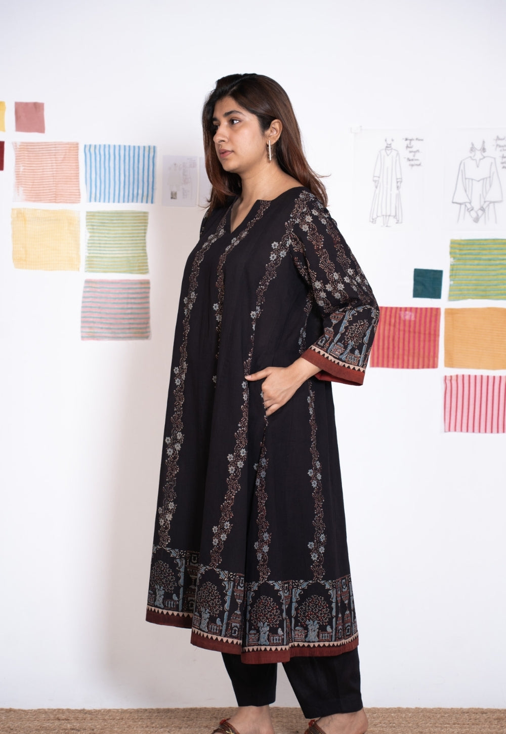Prisha Black Ajrakh Cotton kali Kurta