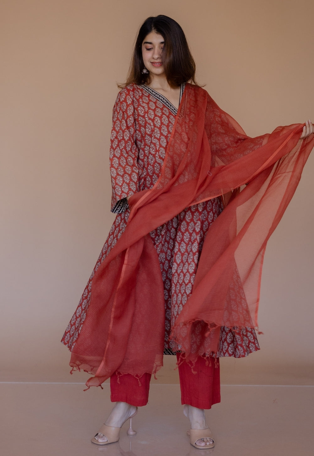 Sarah Red Bagru Cotton Kali Kurta