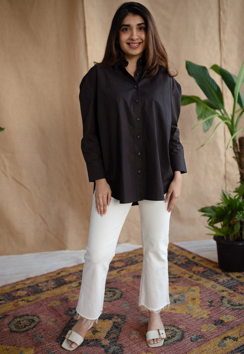 TIECO DyeVerse - Black Poplin Cotton Embroidered Shirt