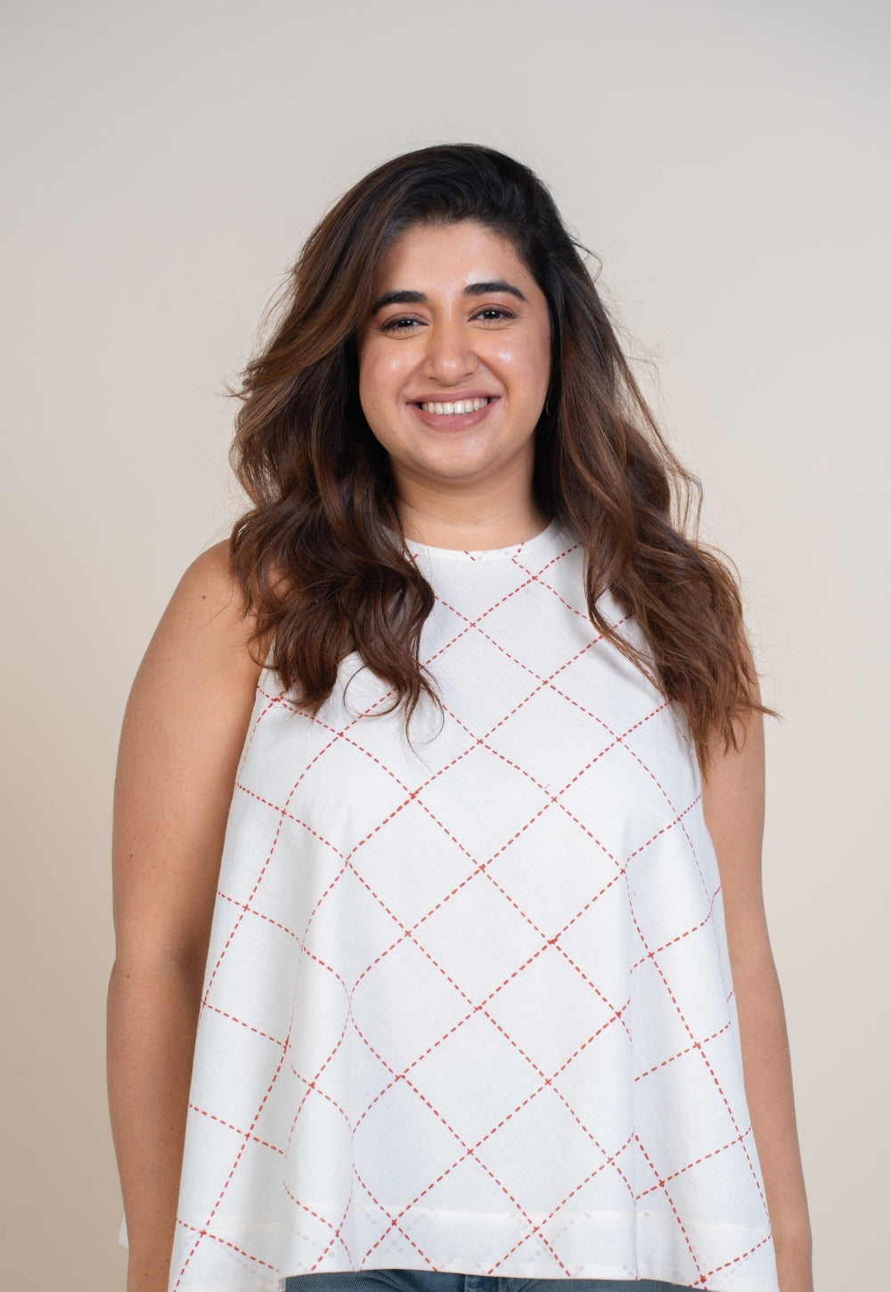 Parveen White Handblock Print Cotton A Line Short Top