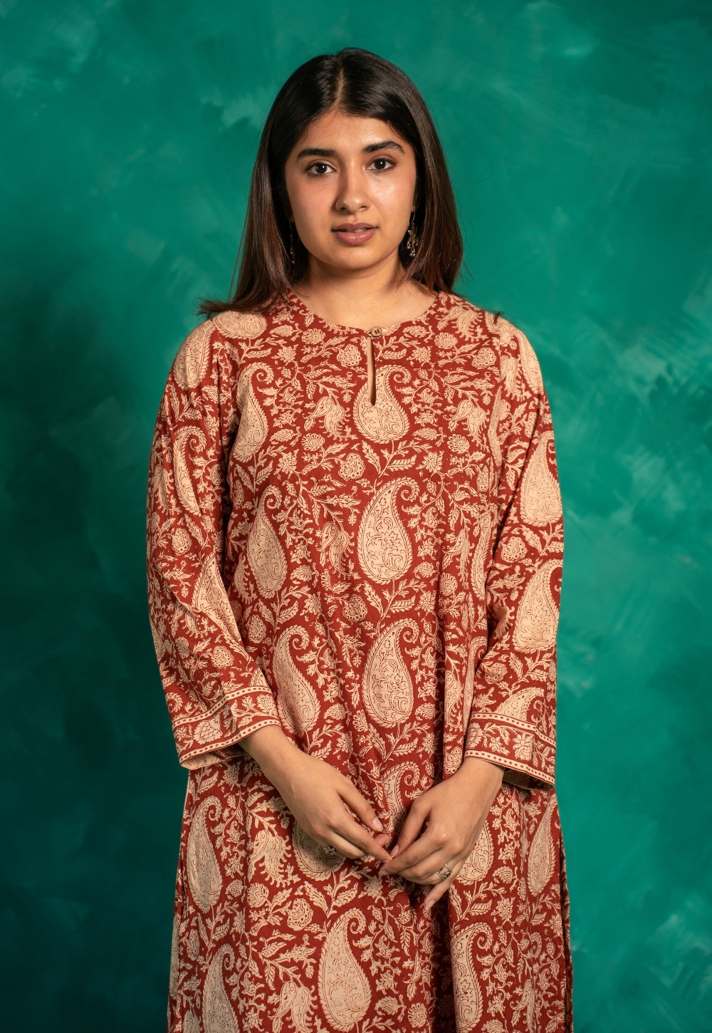Zoohi Red Bagru Cotton A Line Kurta
