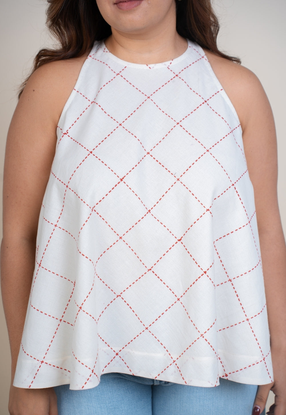 Parveen White Handblock Print Cotton A Line Short Top