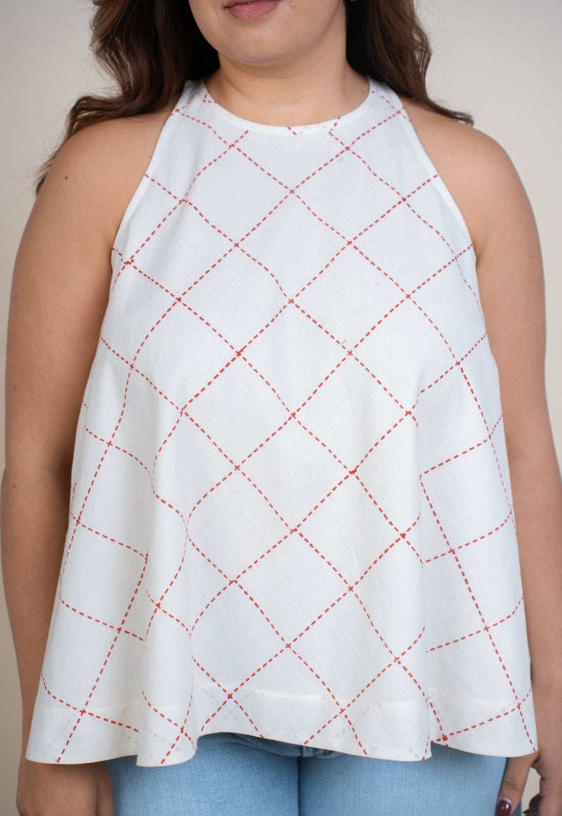 Parveen White Handblock Print Cotton A Line Short Top
