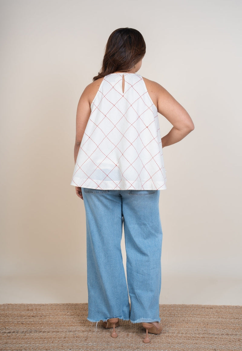 Parveen White Handblock Print Cotton A Line Short Top