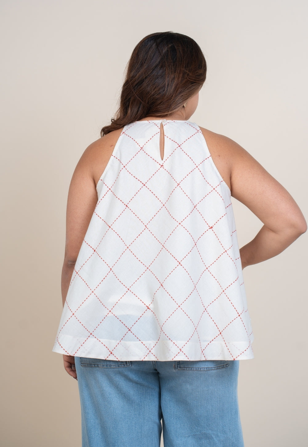 Parveen White Handblock Print Cotton A Line Short Top