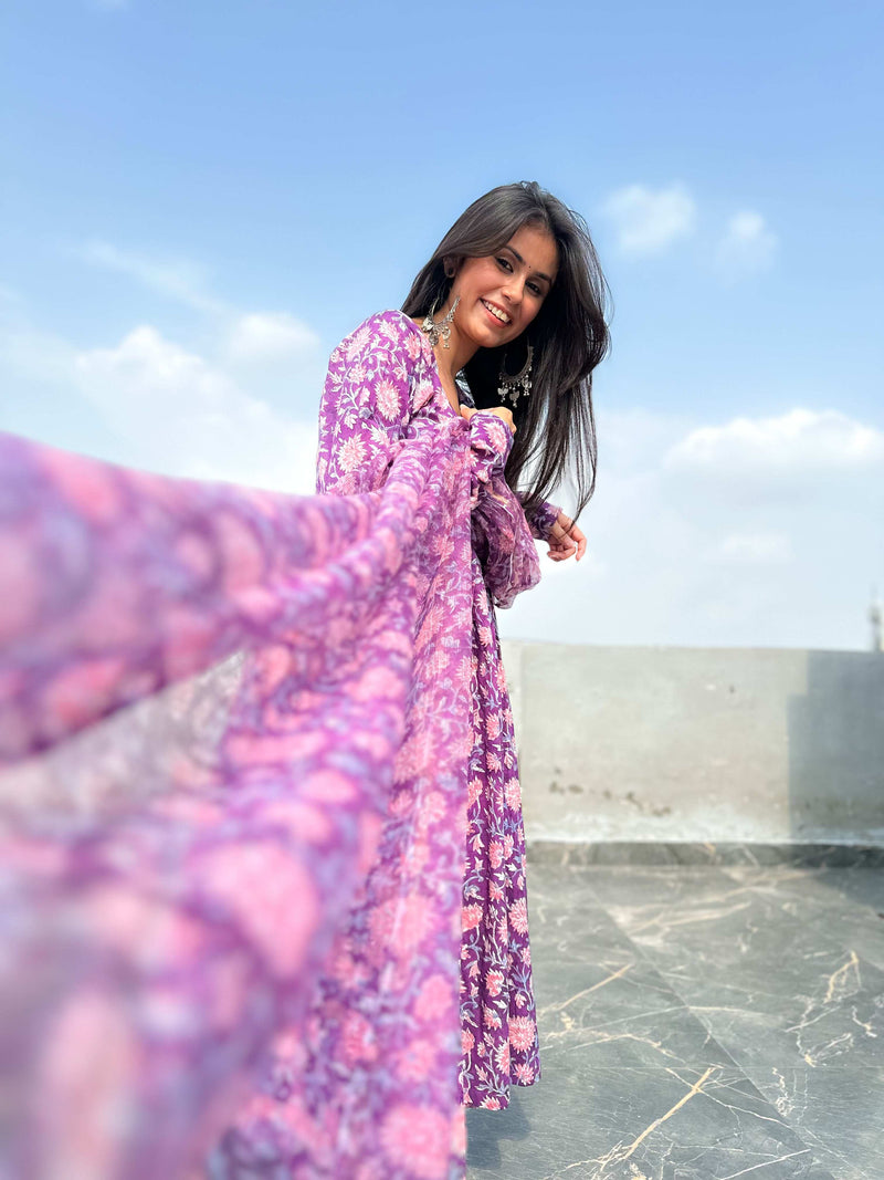 Sahana Cotton Handblock Anarkali Set