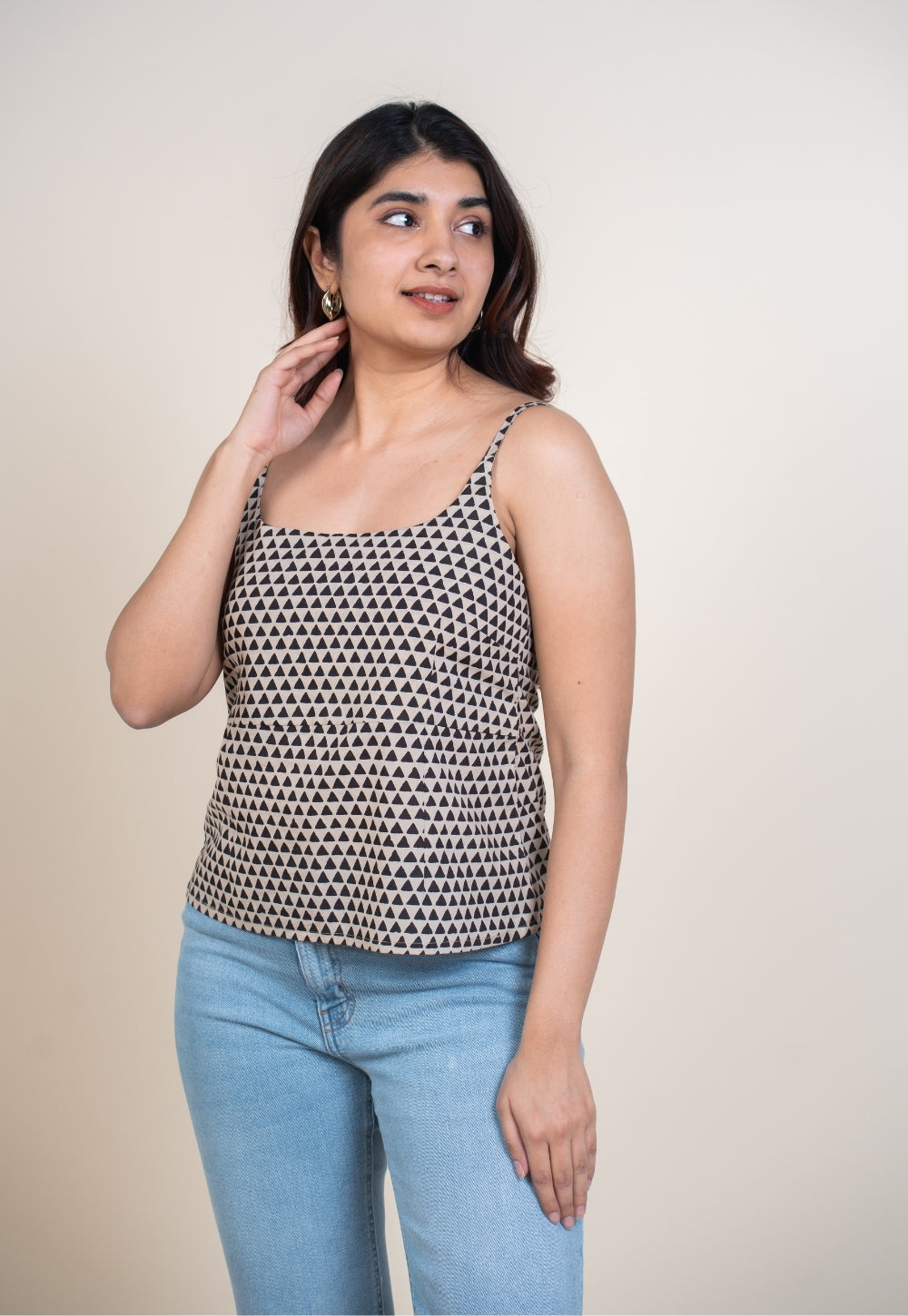 Omera Black Bagru Cotton Straight Short Top
