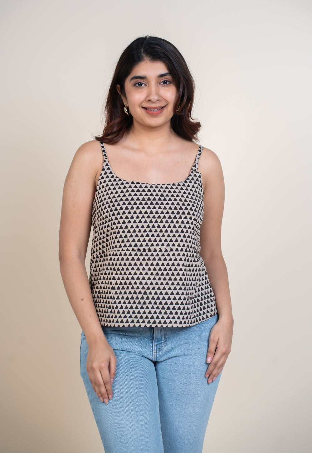 Omera Black Bagru Cotton Straight Short Top