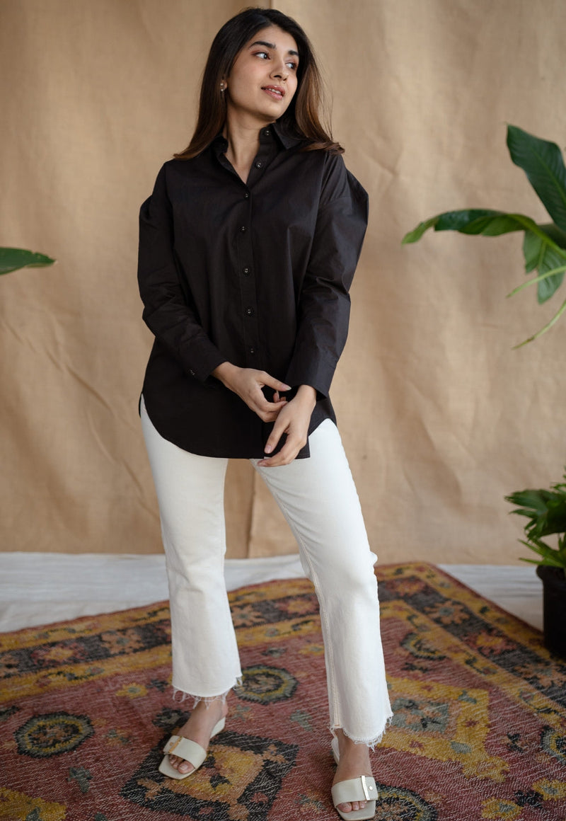 TIECO DyeVerse - Black Poplin Cotton Embroidered Shirt