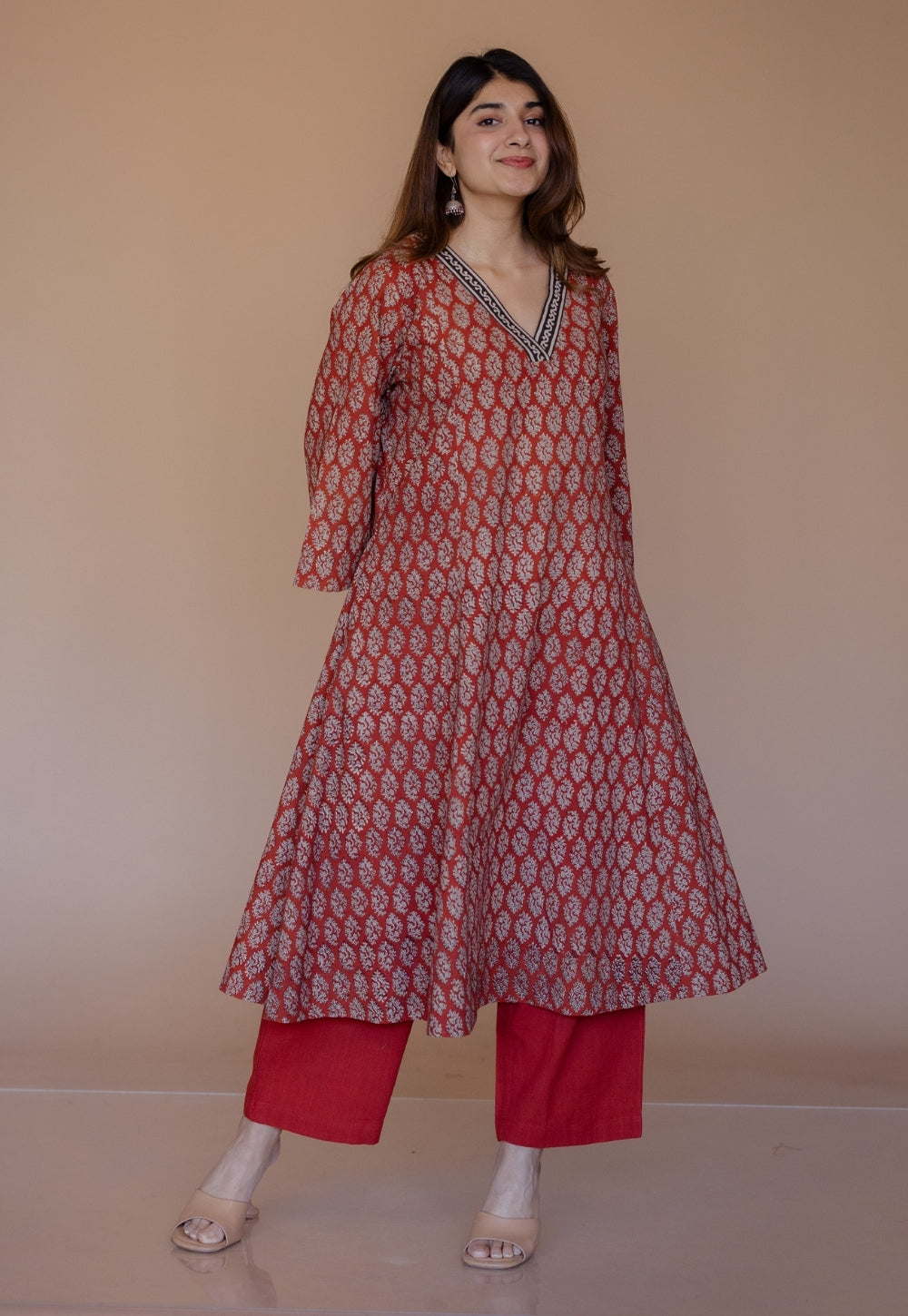 Sarah Red Bagru Cotton Kali Kurta