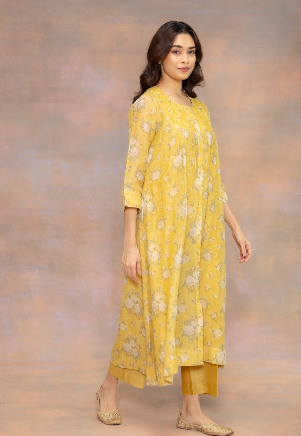 Yashi Yellow Solid Chanderi Silk Straight Pant