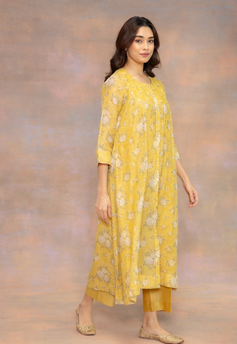 Yashi Yellow Solid Chanderi Silk Straight Pant